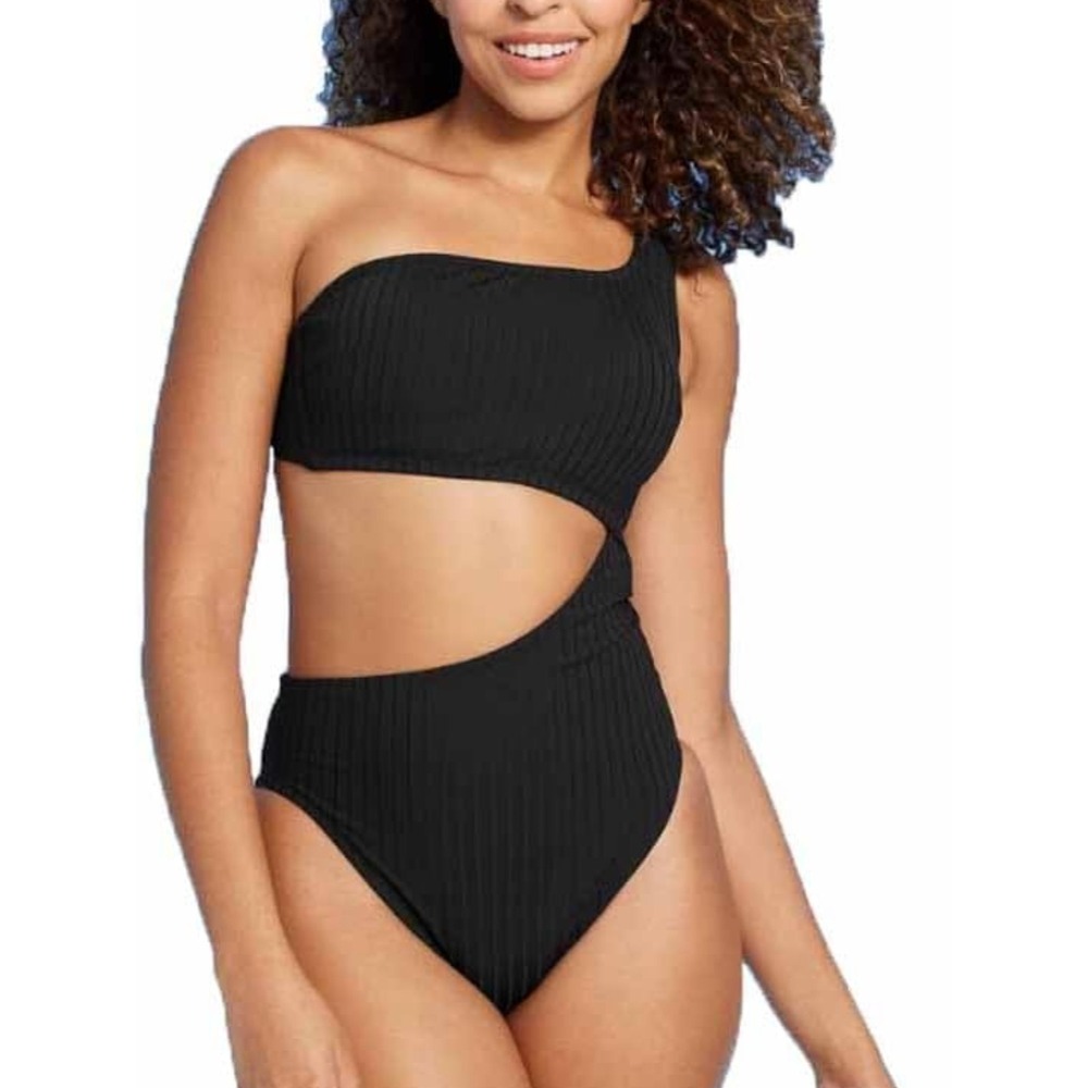 Shade & Shore NWT One Piece Swimsuit One Shoulder Cutout Black - Size XL